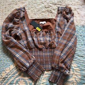 NWT Gianni Bini Plaid Crop Blouse Top